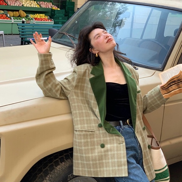 BNWT Two-Tone Plaid Wool Blend Blazer w/ Shoulder Pads, Parisian, Vintage, Sz M - Picture 2 of 16